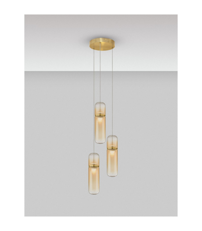 Norma Cluster Pendant Ceiling Light Amber Glossy Gold Triac Dimmable LED 21W 1470lm 3000K-4