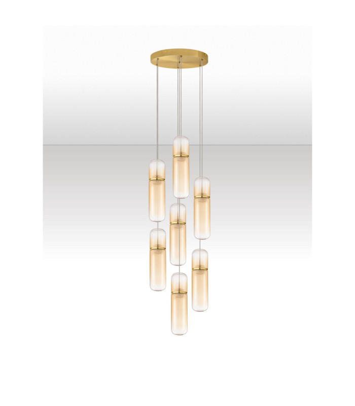 Norma Cluster Pendant Ceiling Light Amber Glossy Gold Triac Dimmable LED 49W 3430lm 3000K-3