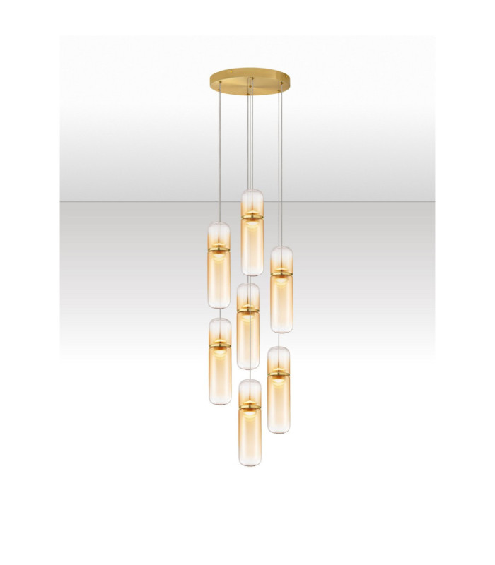 Norma Cluster Pendant Ceiling Light Amber Glossy Gold Triac Dimmable LED 49W 3430lm 3000K-4