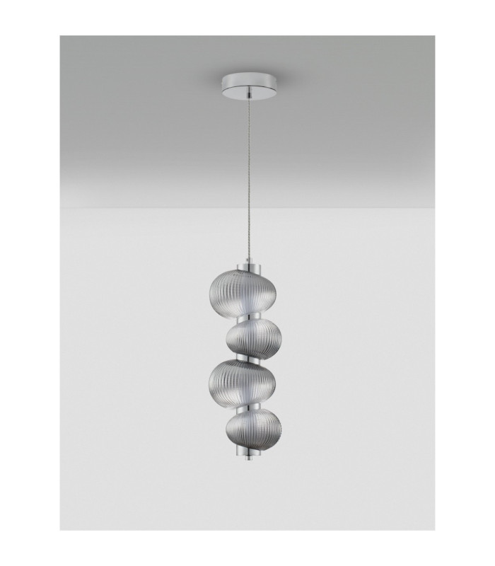 Leda Integrated LED Pendant Ceiling Light Smokey Grey Chrome Triac Dimmable LED 15W 750lm 3000K-3