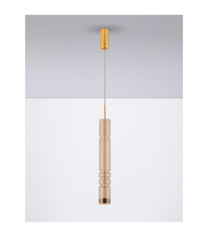 Bento Tall Slim Pendant Ceiling Light Cognac Brass Gold LED 7W 284lm 3000K-3
