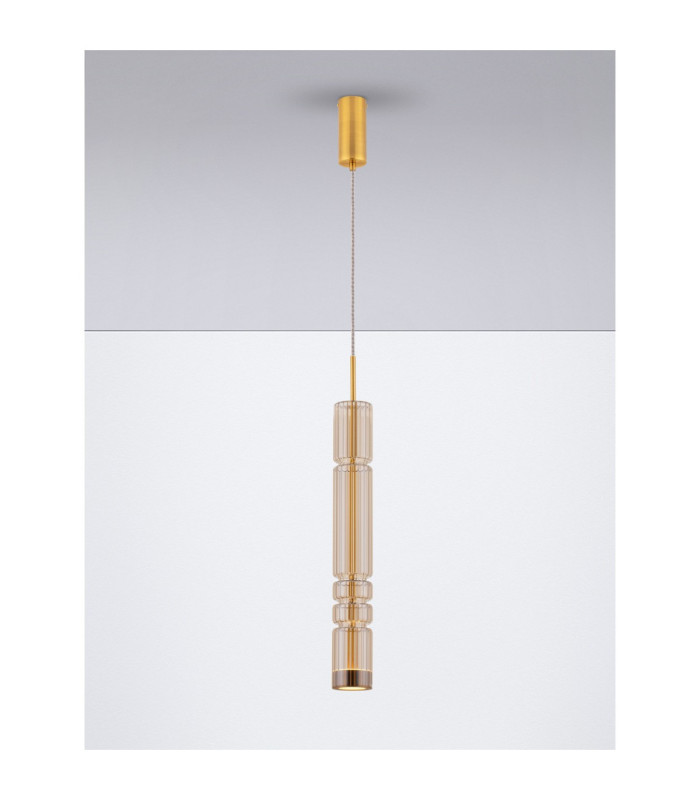 Bento Tall Slim Pendant Ceiling Light Cognac Brass Gold LED 7W 284lm 3000K-4