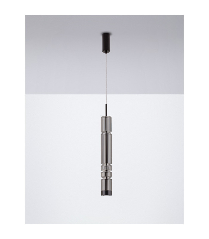 Bento Tall Slim Pendant Ceiling Light  Smokey Grey Matt Black LED 7W 284lm 3000K-3