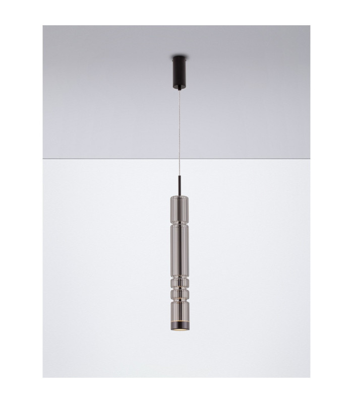 Bento Tall Slim Pendant Ceiling Light  Smokey Grey Matt Black LED 7W 284lm 3000K-4
