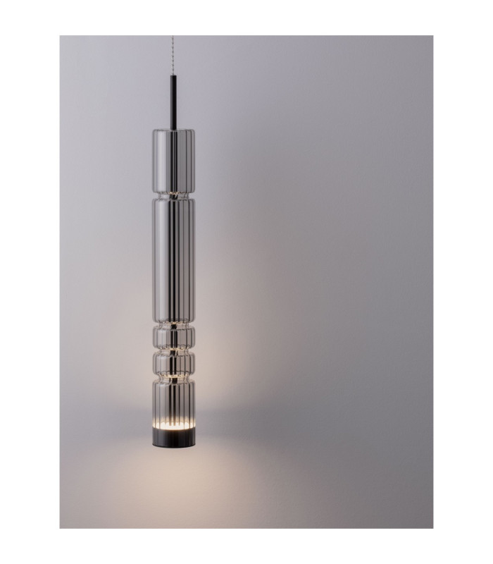 Bento Tall Slim Pendant Ceiling Light  Smokey Grey Matt Black LED 7W 284lm 3000K-6