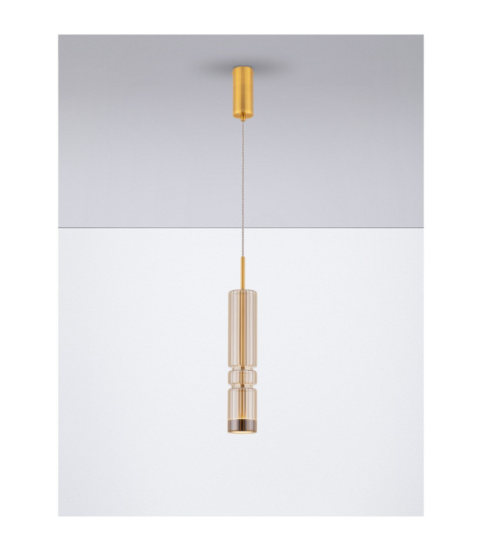 Bento Small Slim Pendant Ceiling Light Cognac Brass Gold LED 7W 284lm 3000K-4