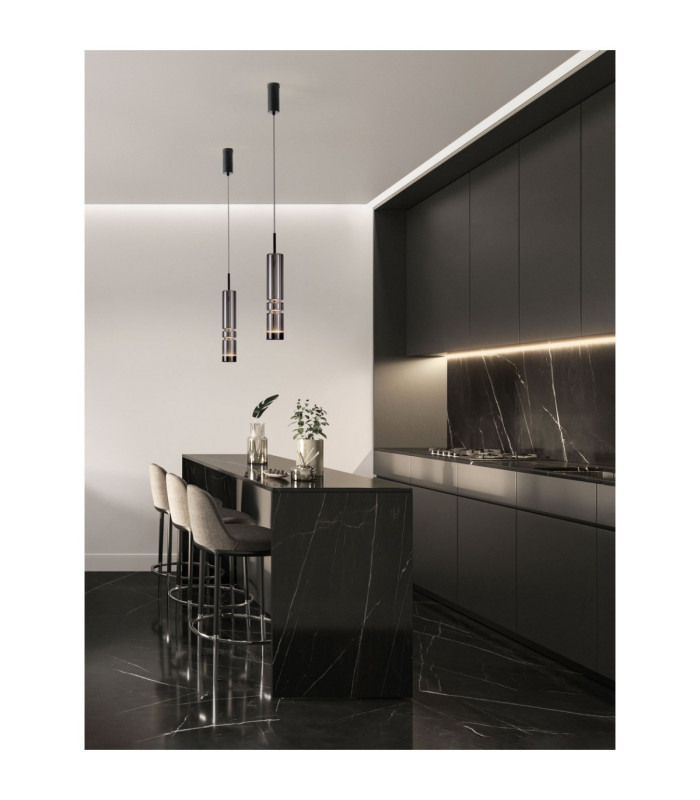 Bento Small Slim Pendant Ceiling Light  Smokey Grey Matt Black LED 7W 284lm 3000K-2