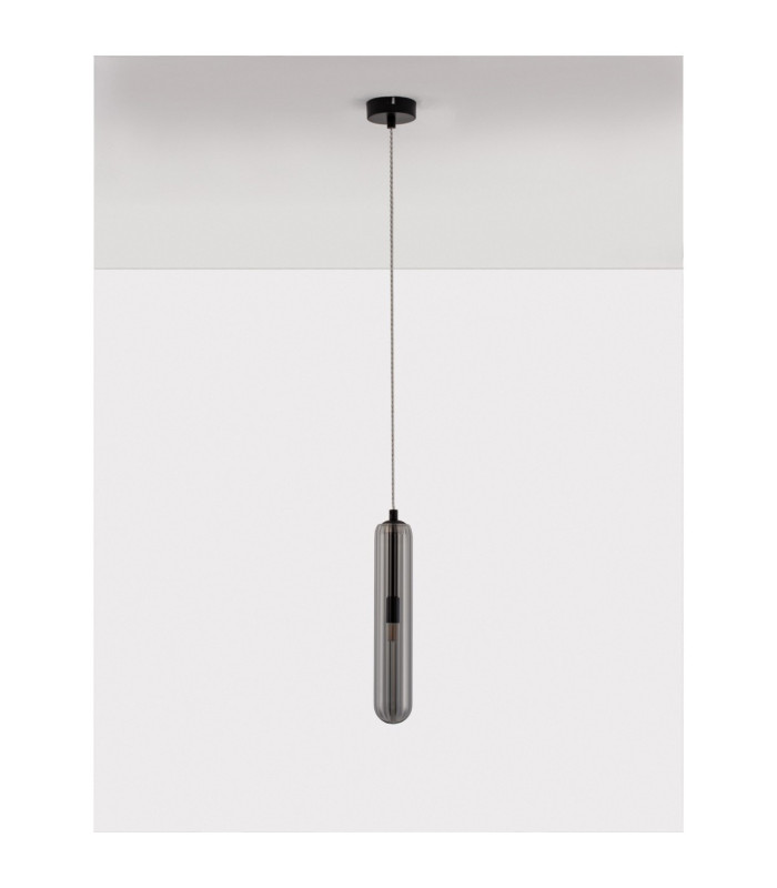 Gustave Slim Pendant Ceiling Light  Smokey Grey Matt Black LED G9 1x5W-3