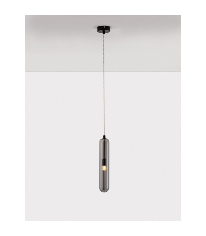 Gustave Slim Pendant Ceiling Light  Smokey Grey Matt Black LED G9 1x5W-4
