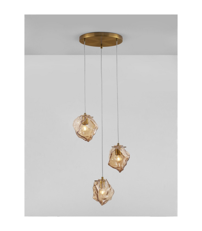 Odelle Cluster Pendant Ceiling Light Amber Brass Gold E14 3x5W-4