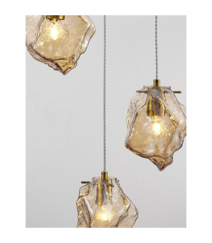 Odelle Cluster Pendant Ceiling Light Amber Brass Gold E14 3x5W-6