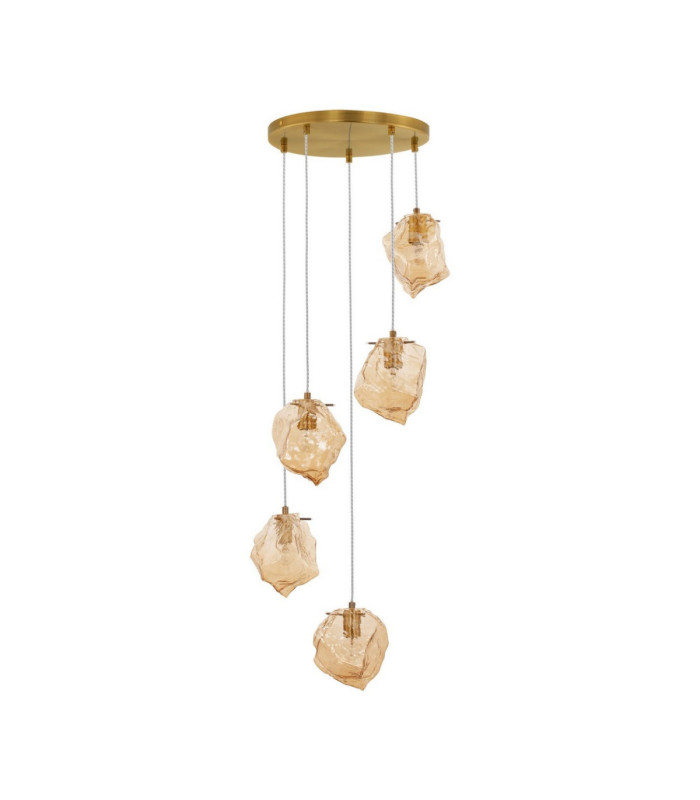 Odelle Cluster Pendant Ceiling Light Amber Brass Gold E14 5x5W-1