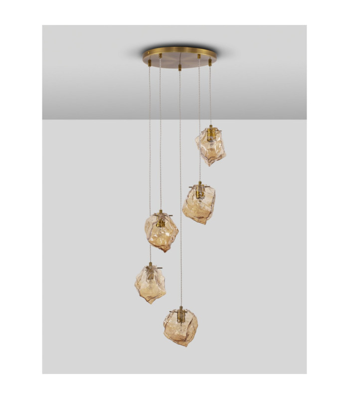Odelle Cluster Pendant Ceiling Light Amber Brass Gold E14 5x5W-3