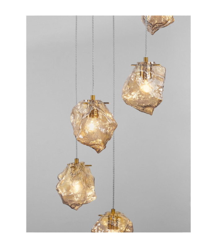 Odelle Cluster Pendant Ceiling Light Amber Brass Gold E14 5x5W-6