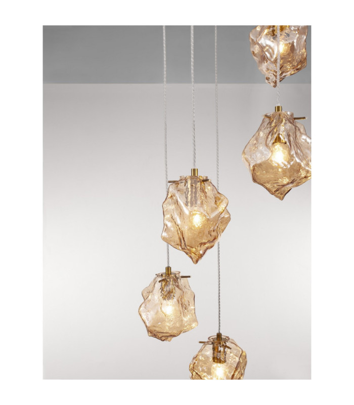 Odelle Cluster Pendant Ceiling Light Amber Brass Gold E14 5x5W-7