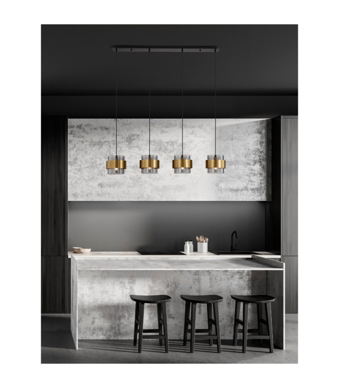 Sianna Bar Pendant Ceiling Light Smokey Brass Gold E27 4x12W-2