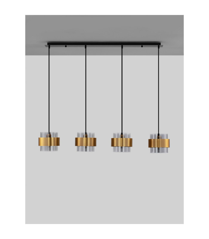 Sianna Bar Pendant Ceiling Light Smokey Brass Gold E27 4x12W-3