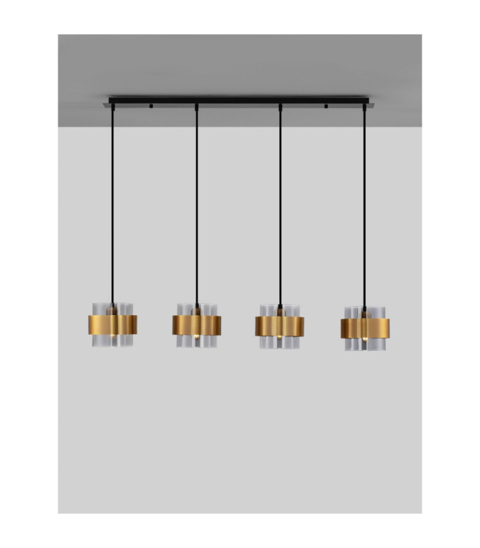 Sianna Bar Pendant Ceiling Light Smokey Brass Gold E27 4x12W-4