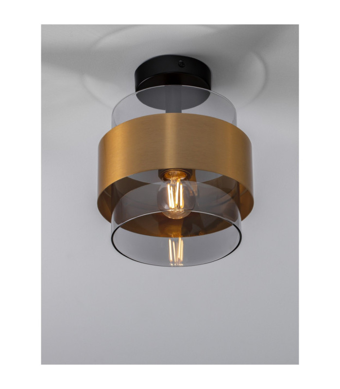 Sianna Cylindrical Ceiling Light Smokey Sandy Black Brass Gold E27 1x12W-2