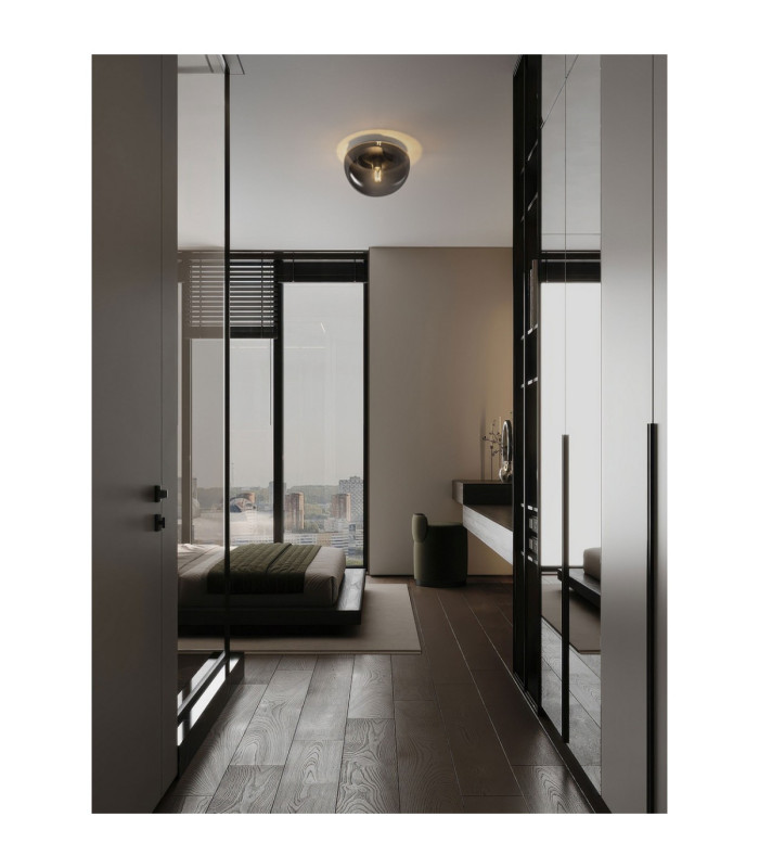 Ebony 31.5cm Globe Ceiling Light Smokey Grey Matt Black E27 1x12W-2
