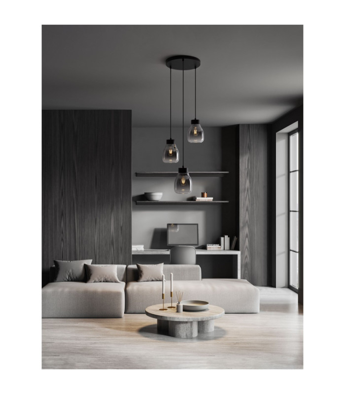 Blacu Cluster Pendant Ceiling Light Smokey Grey Black E27 3x12W-2