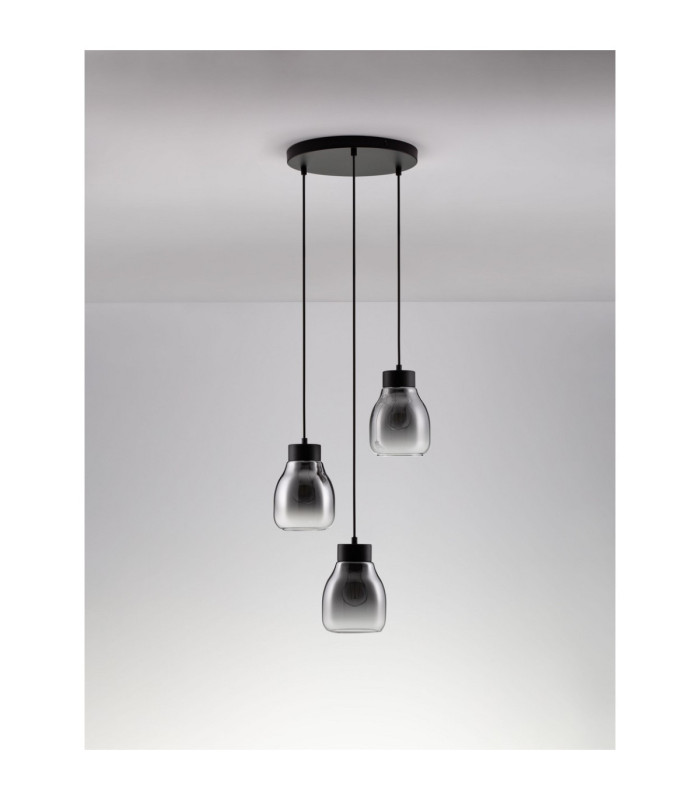 Blacu Cluster Pendant Ceiling Light Smokey Grey Black E27 3x12W-3