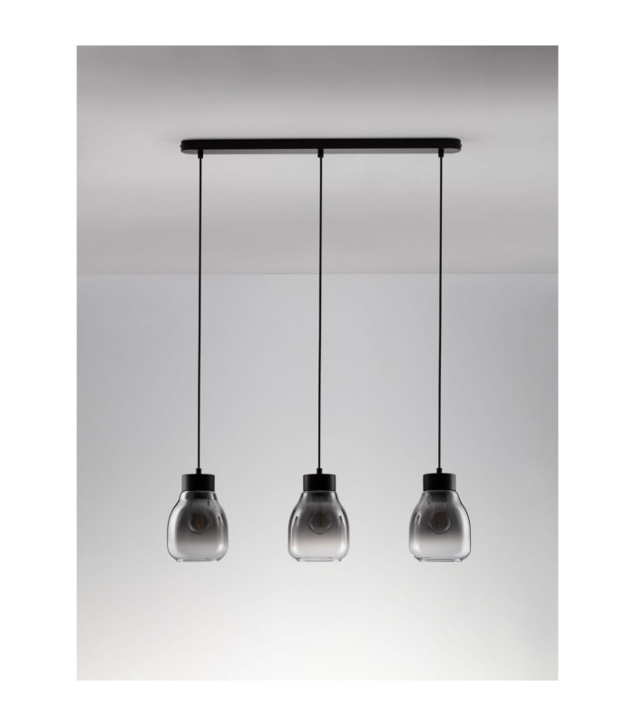 Blacu Bar Pendant Ceiling Light Smokey Grey Black E27 3x12W-3