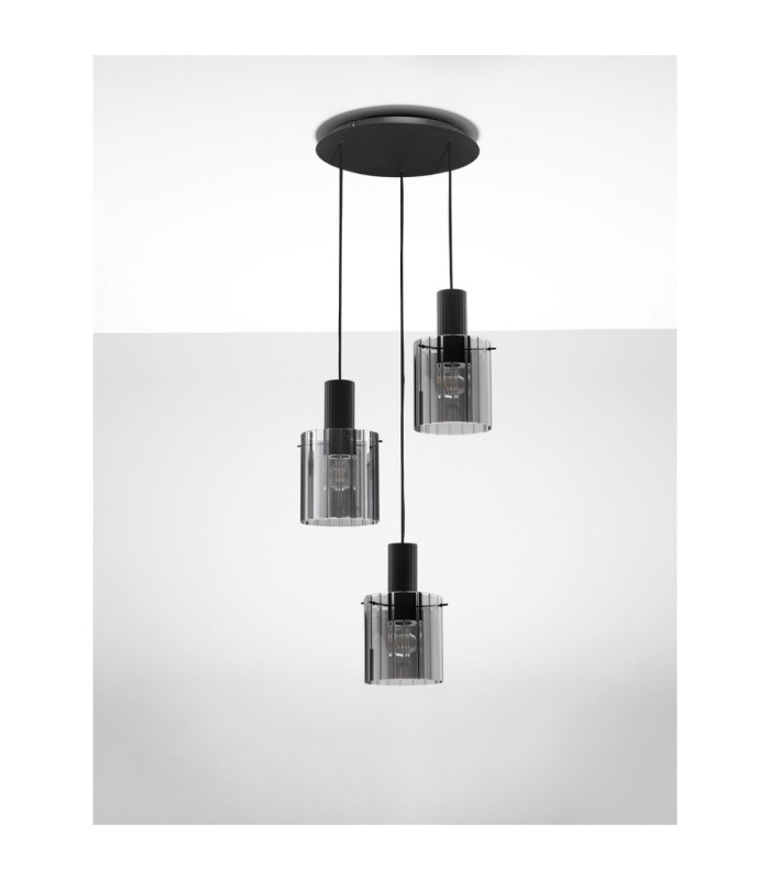Mirbi Cluster Pendant Ceiling Light Smokey Sandy Black E27 3x12W-3