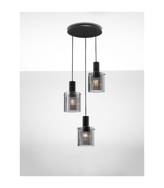 Mirbi Cluster Pendant Ceiling Light Smokey Sandy Black E27 3x12W-4