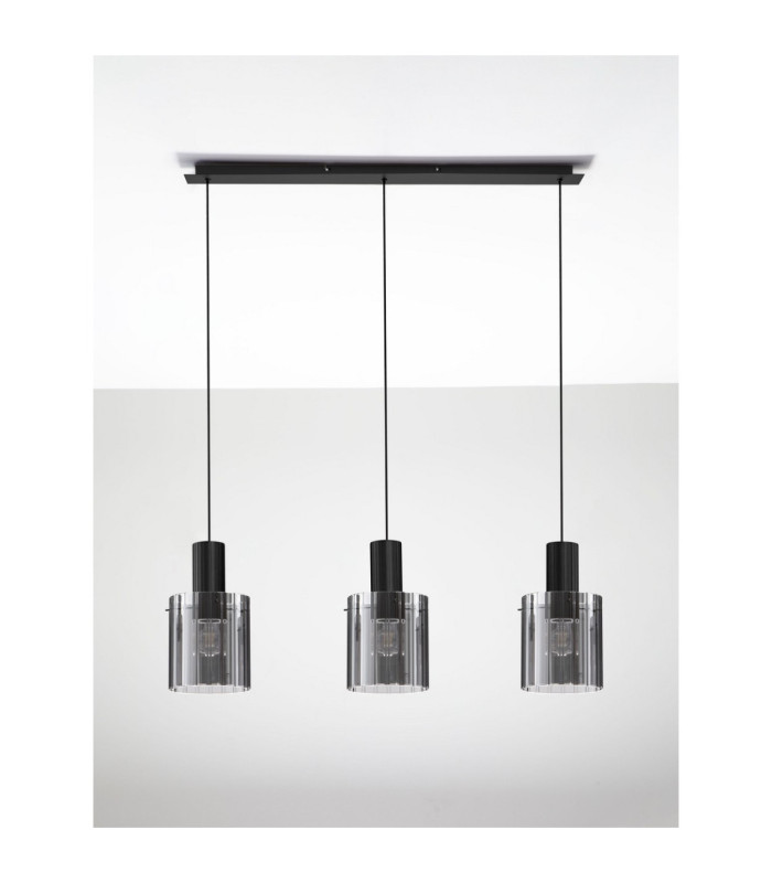Mirbi Bar Pendant Ceiling Light Smokey Sandy Black E27 3x12W-3