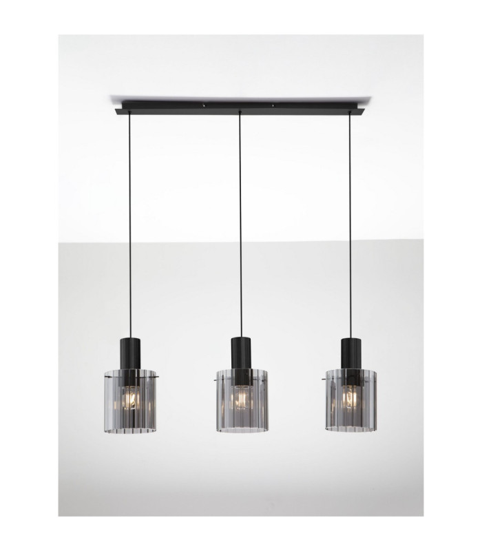 Mirbi Bar Pendant Ceiling Light Smokey Sandy Black E27 3x12W-4