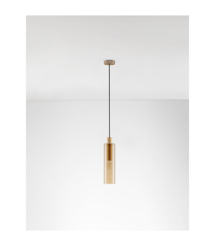 Zoella Slim Pendant Ceiling Light Gold Amber E27 1x12W-3