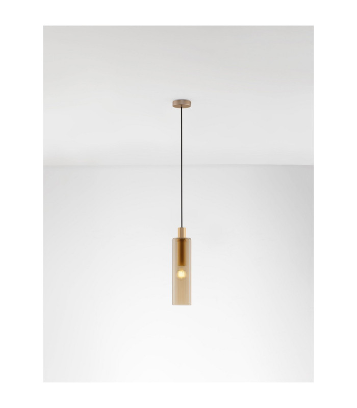Zoella Slim Pendant Ceiling Light Gold Amber E27 1x12W-4