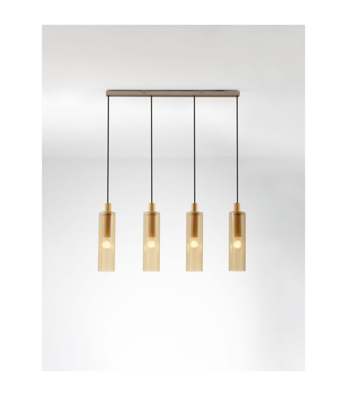 Zoella Bar Pendant Ceiling Light Gold Amber E27 4x12W-4