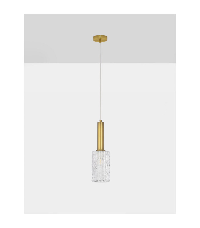 Certa Slim Pendant Ceiling Light Clear Structured Gold E27 1x12W-3