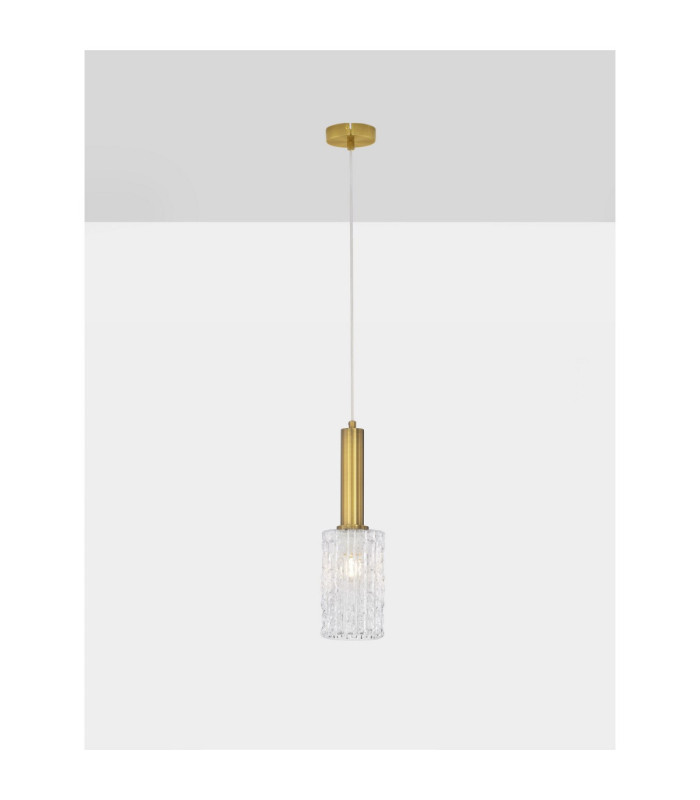 Certa Slim Pendant Ceiling Light Clear Structured Gold E27 1x12W-4
