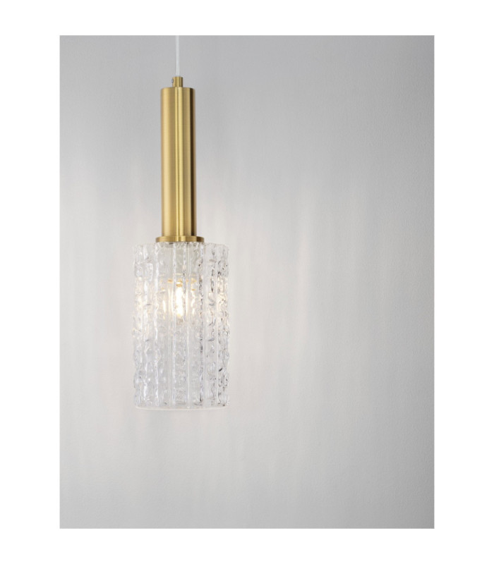 Certa Slim Pendant Ceiling Light Clear Structured Gold E27 1x12W-6