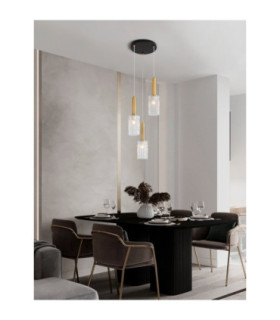 Certa Cluster Pendant Ceiling Light Clear Structured Gold E27 3x12W-2