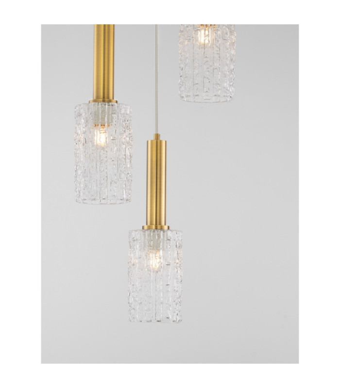 Certa Cluster Pendant Ceiling Light Clear Structured Gold E27 3x12W-7