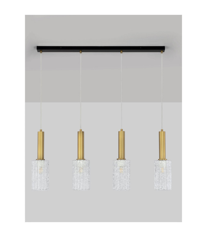 Certa Bar Pendant Ceiling Light Clear Structured Gold E27 4x12W-3