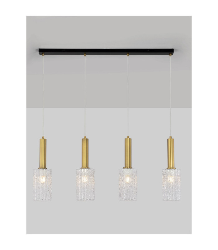 Certa Bar Pendant Ceiling Light Clear Structured Gold E27 4x12W-4