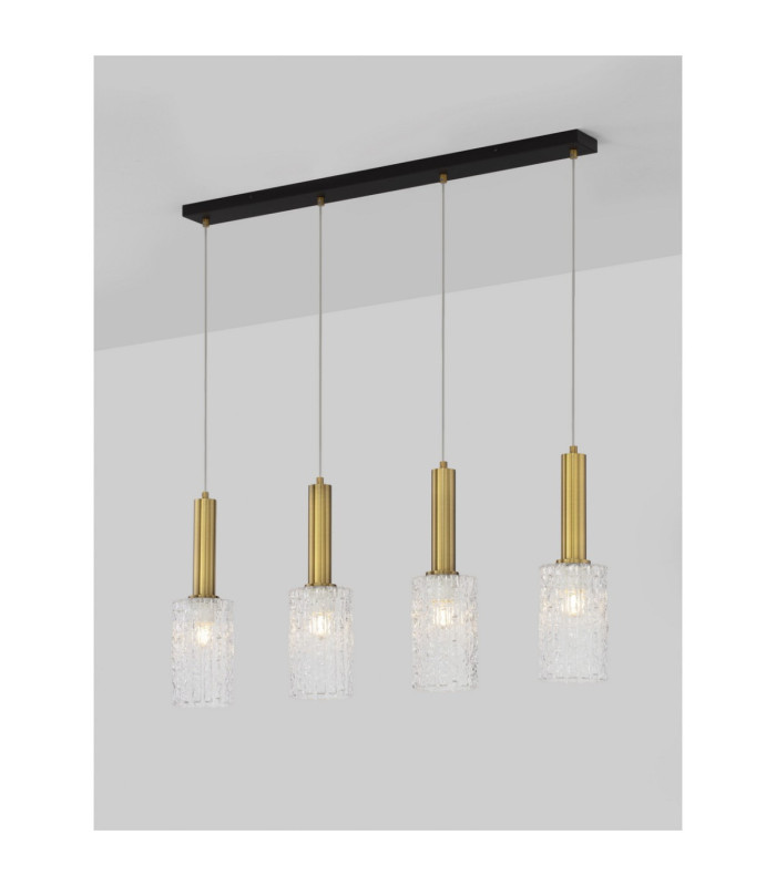 Certa Bar Pendant Ceiling Light Clear Structured Gold E27 4x12W-6