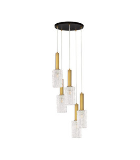 Certa Cluster Pendant Ceiling Light Clear Structured Gold E27 5x12W-1