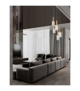 Certa Cluster Pendant Ceiling Light Clear Structured Gold E27 5x12W-2