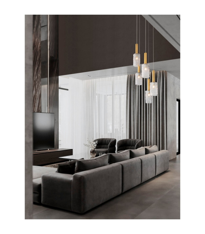 Certa Cluster Pendant Ceiling Light Clear Structured Gold E27 5x12W-2