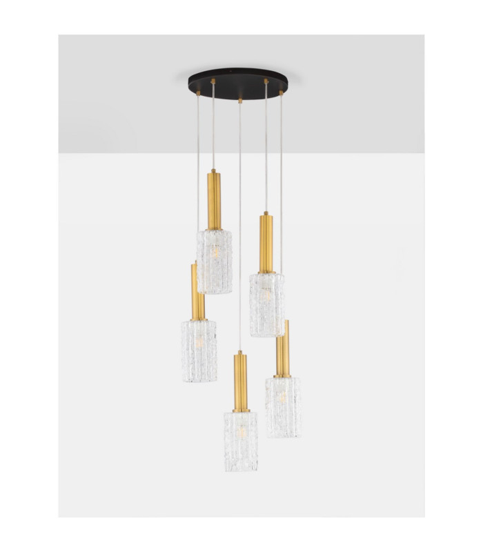 Certa Cluster Pendant Ceiling Light Clear Structured Gold E27 5x12W-3
