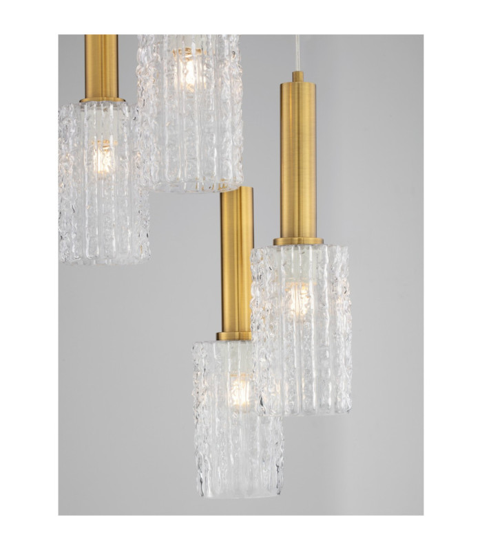 Certa Cluster Pendant Ceiling Light Clear Structured Gold E27 5x12W-7