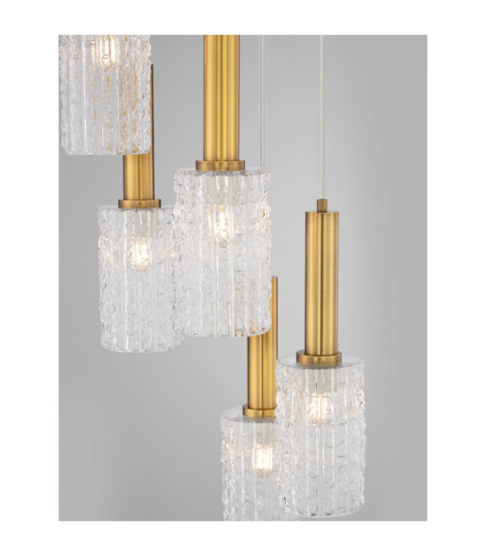Certa Cluster Pendant Ceiling Light Clear Structured Gold E27 5x12W-9