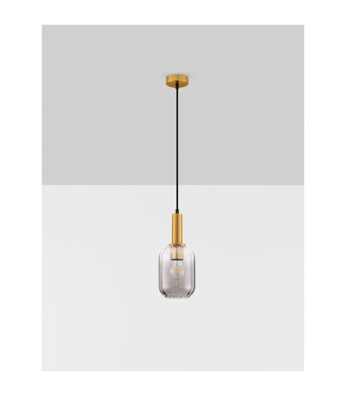 Maho Slim Pendant Ceiling Light Smokey Brass Gold E27 1x12W-3