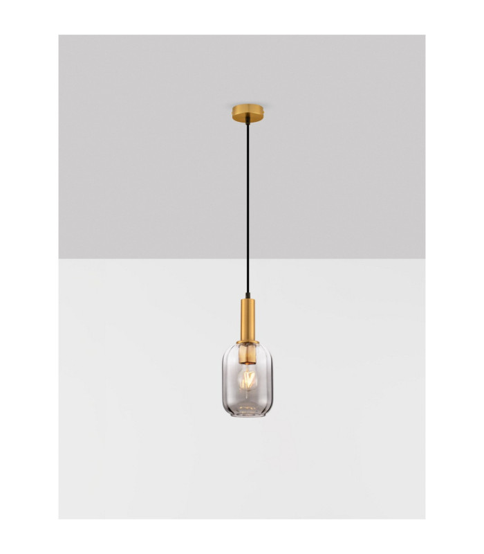 Maho Slim Pendant Ceiling Light Smokey Brass Gold E27 1x12W-4